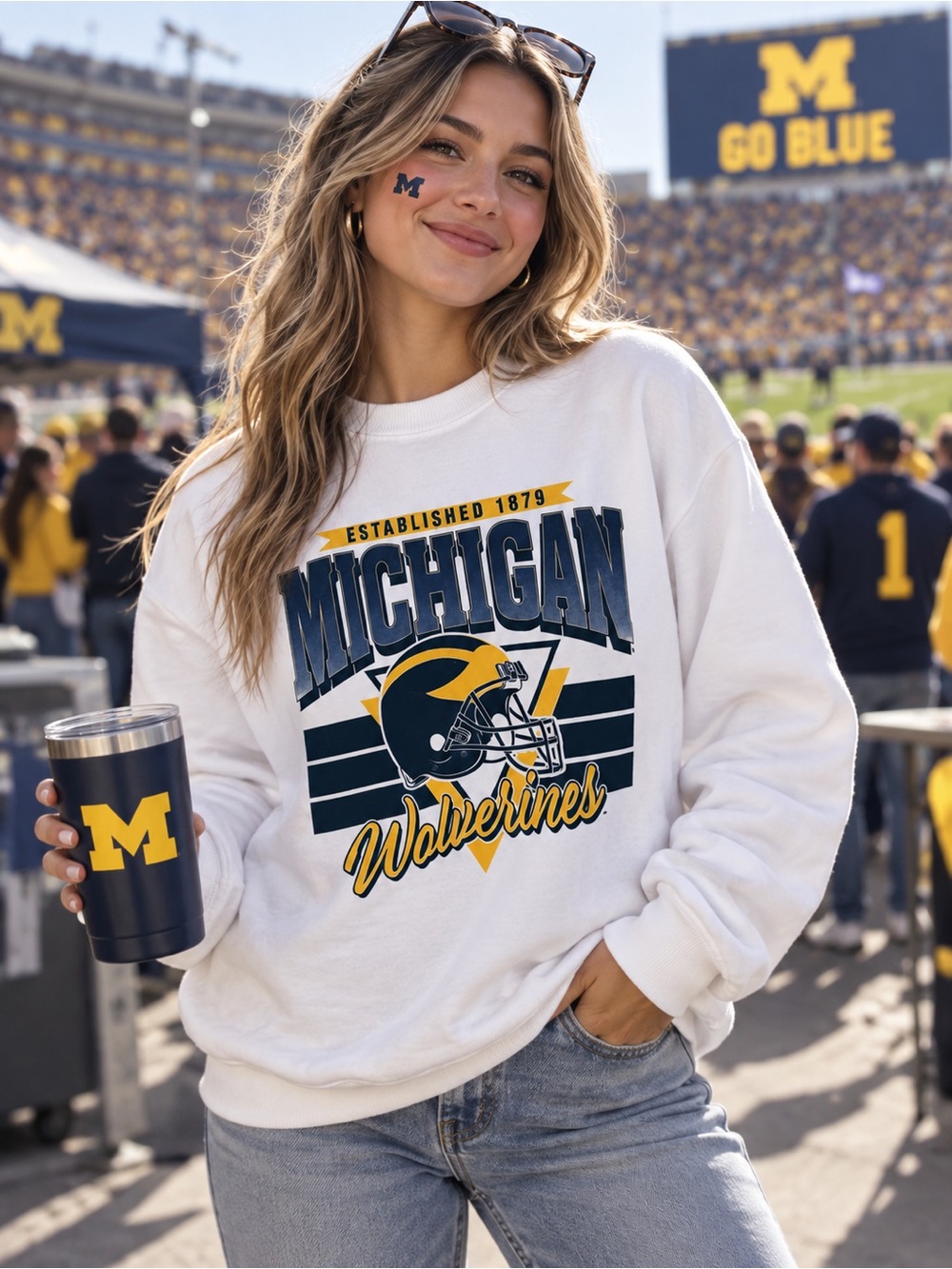 🆕 Pressbox Michigan Wolverines Janice Retro Sweatshirt Women’s Large NWT